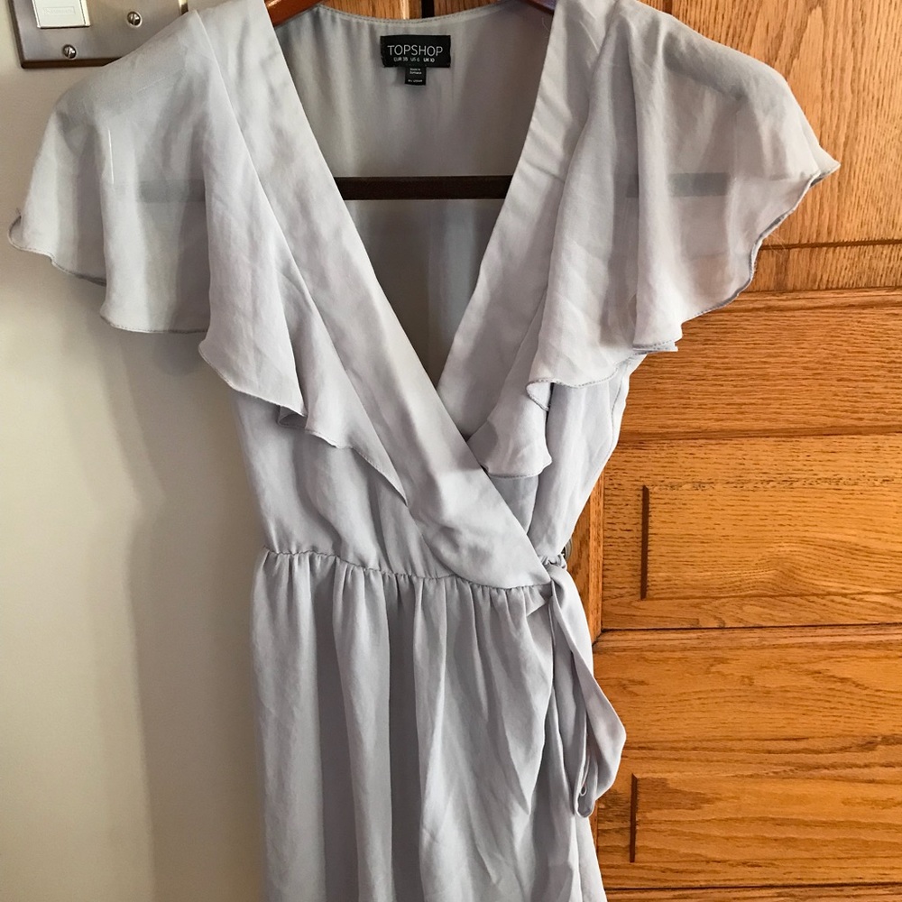 Barely worn Top Shop wrap blouse light gray